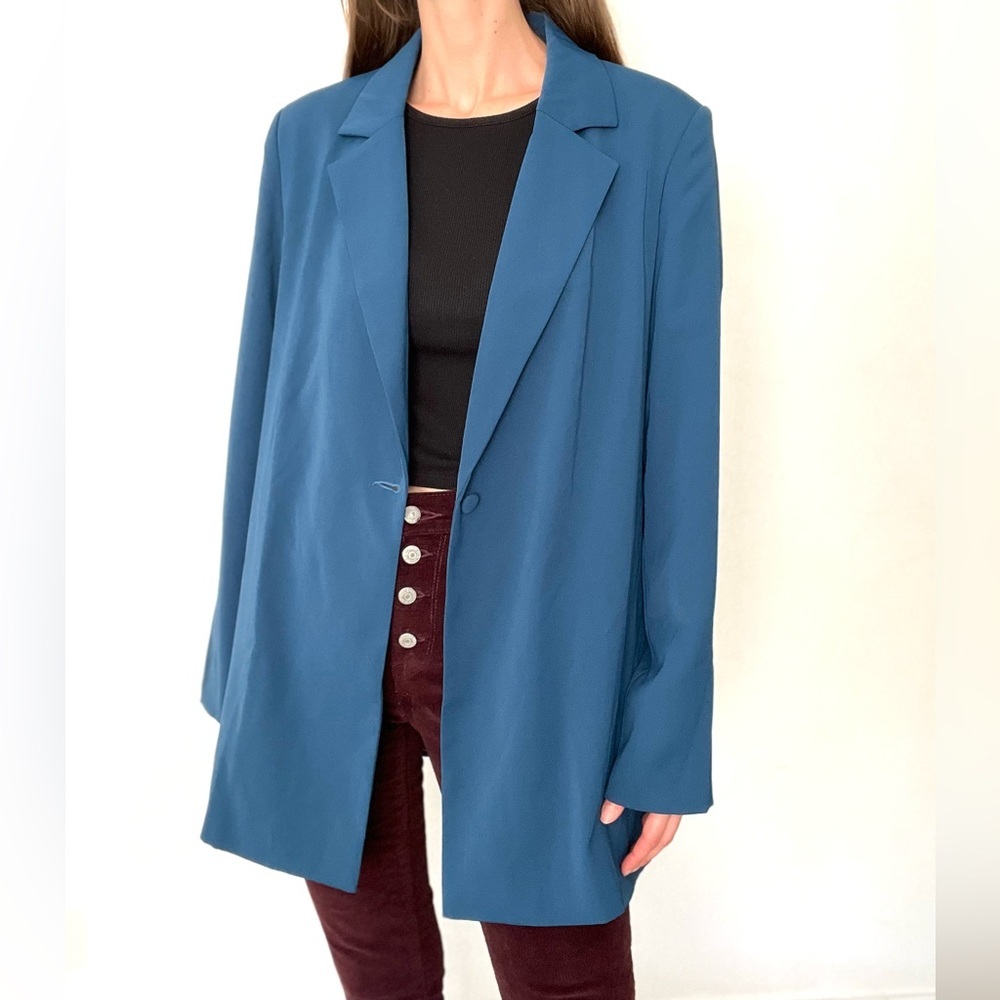 NWT Extro&Vert Teal Blue Boyfriend Blazer Size XXL